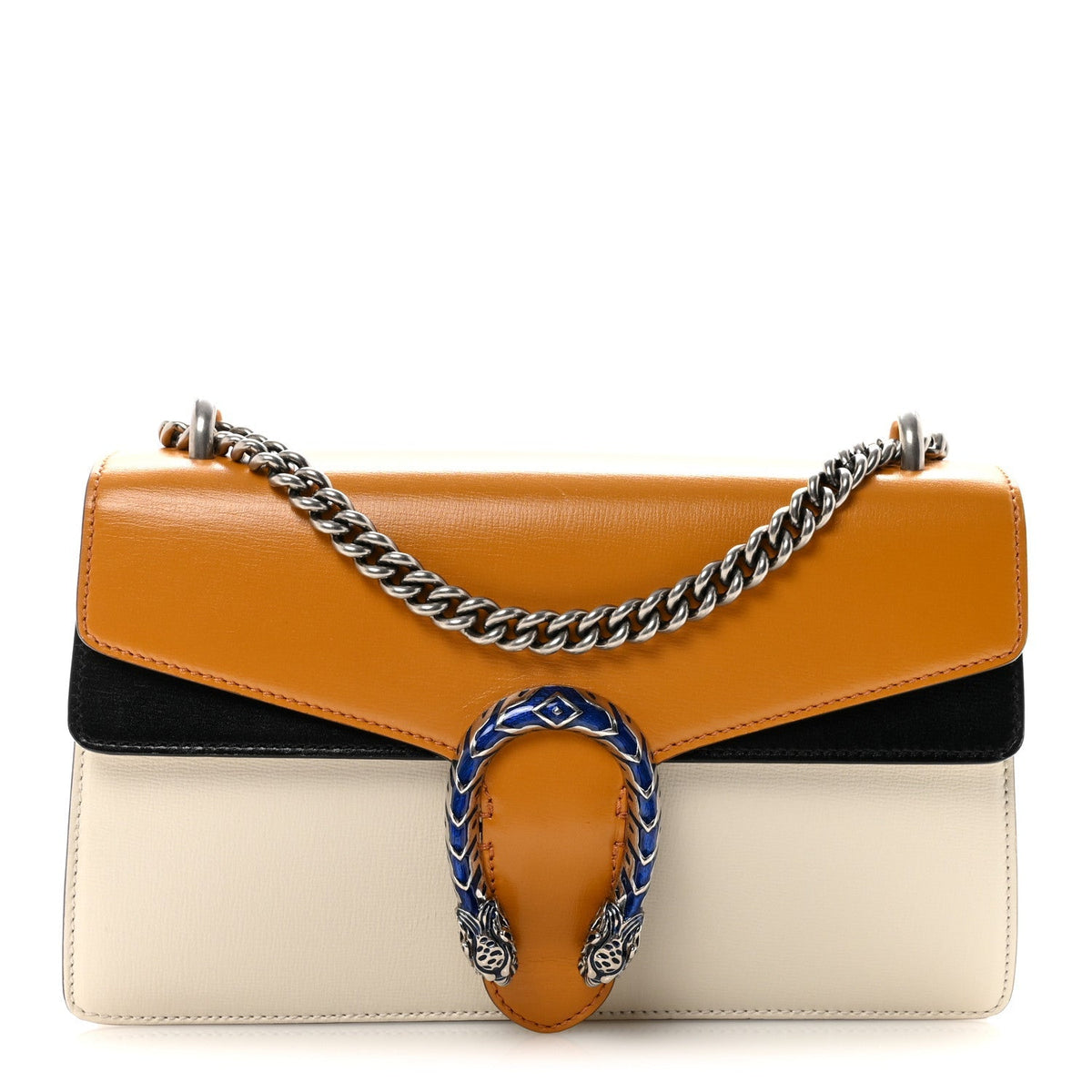 Azalea Calfskin Enamel Tri-Color Small Dionysus Shoulder Bag Mystic White Sun Oil Black Electric Blue