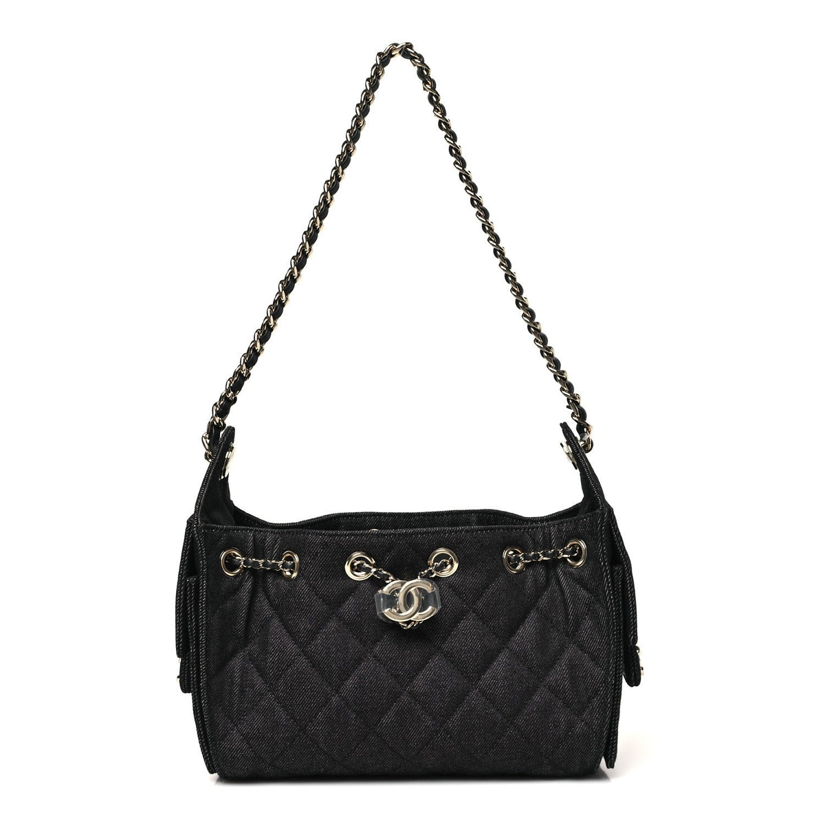 Denim Quilted Mini Chanel 25 Handbag Dark Blue