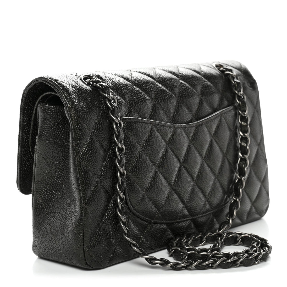 Metallic Caviar Quilted Medium Double Flap Dark Charcoal