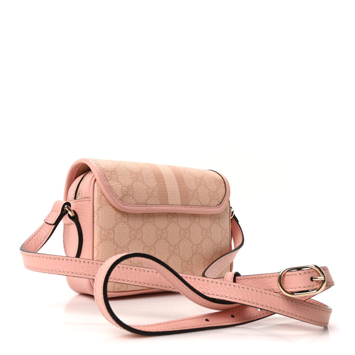 GG Supreme Monogram Textured Dollar Calfskin Mini Ophidia Flap Shoulder Bag Rose Pink