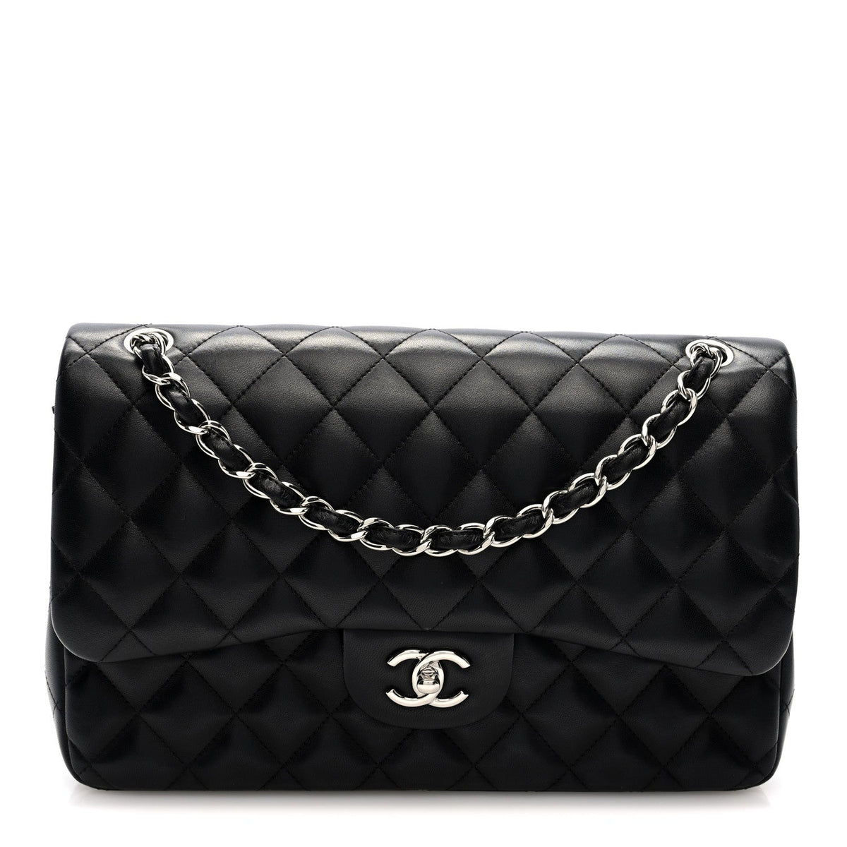 Lambskin Quilted Jumbo Double Flap Black