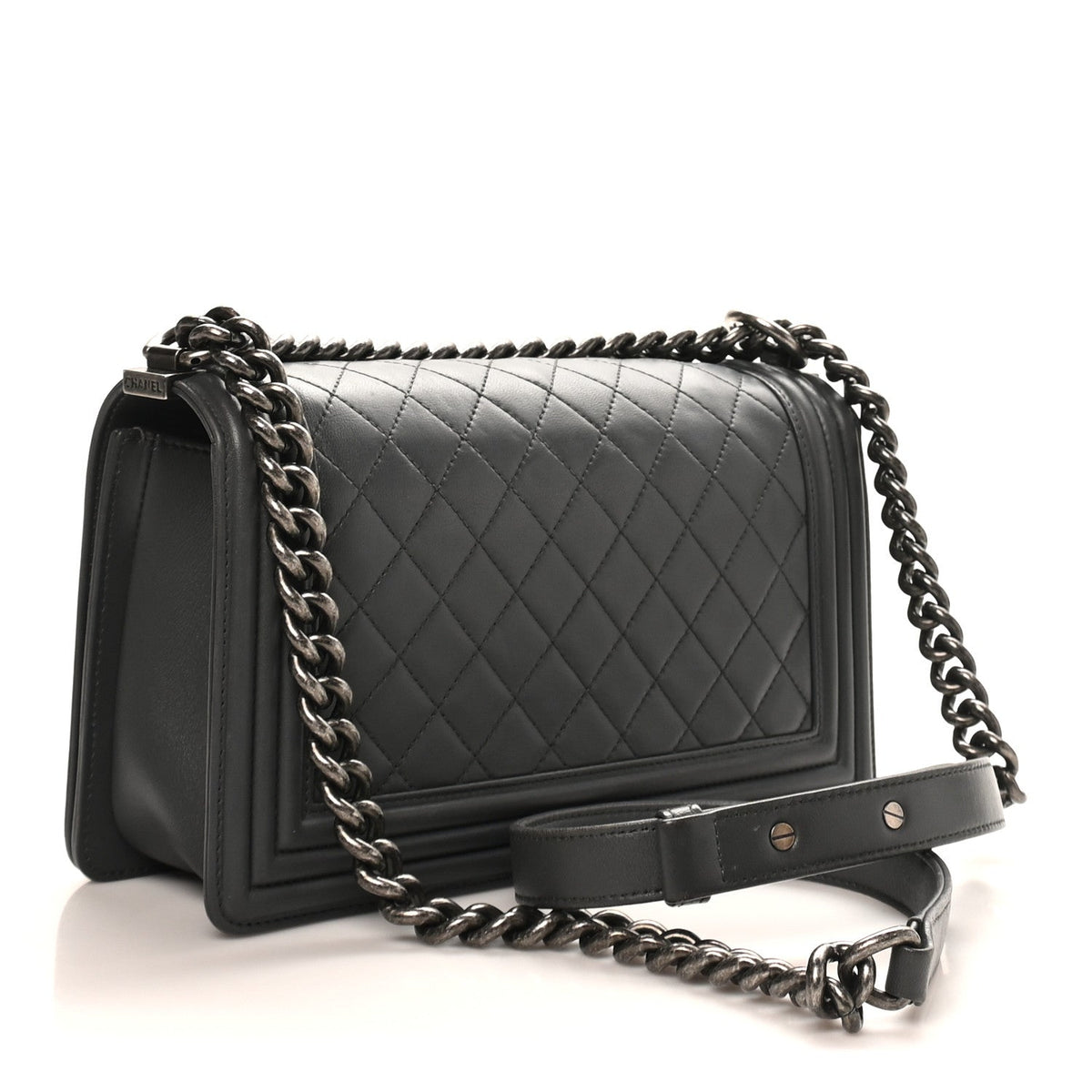 Lambskin Quilted Medium Boy Flap Dark Grey