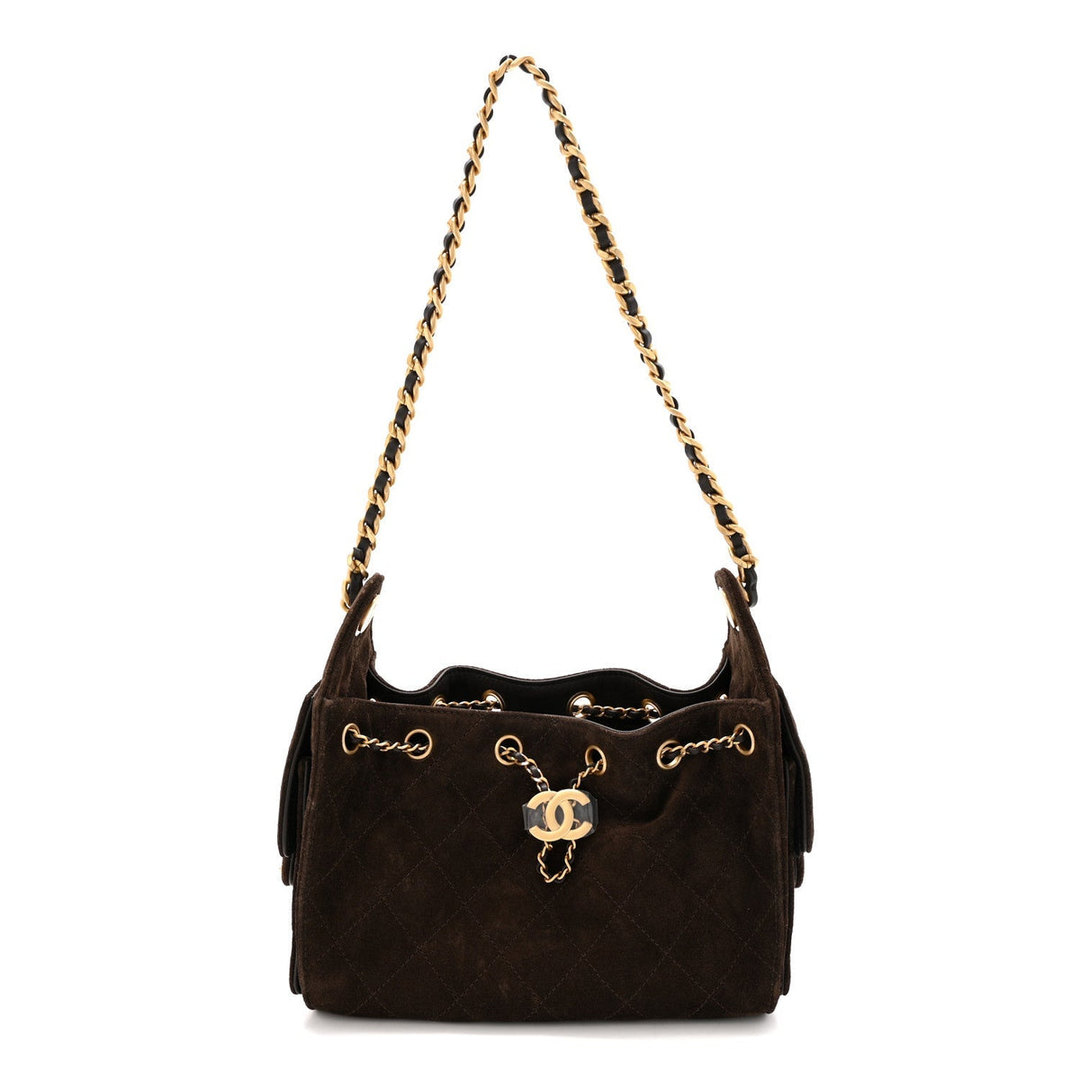 Suede Quilted Mini Chanel 25 Handbag Dark Brown