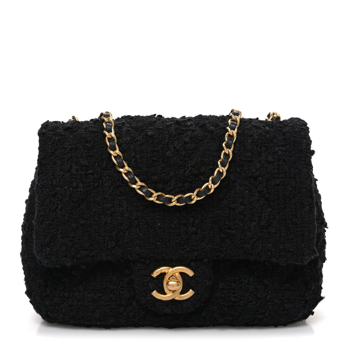 Tweed Quilted Mini Square Flap Black