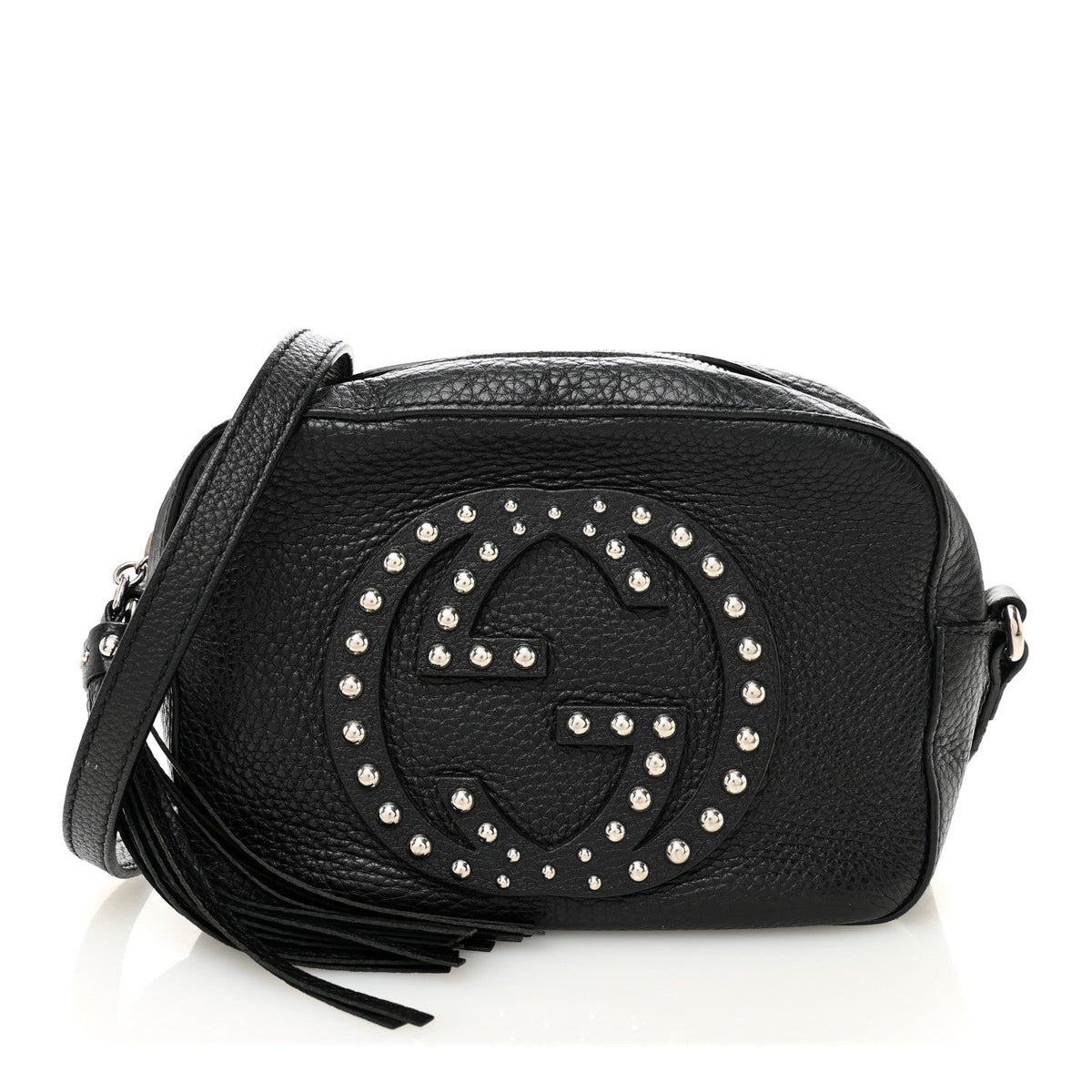 Pebbled Calfskin Studded Small Soho Disco Bag Black