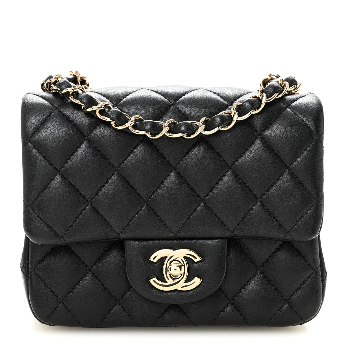Lambskin Quilted Mini Square Flap Black