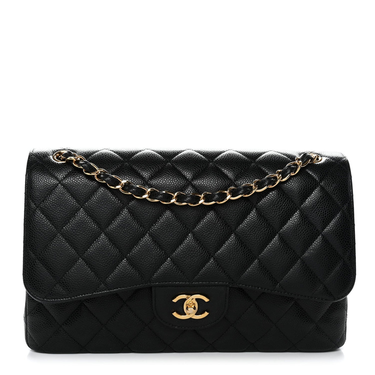 Caviar Quilted Jumbo Double Flap Black