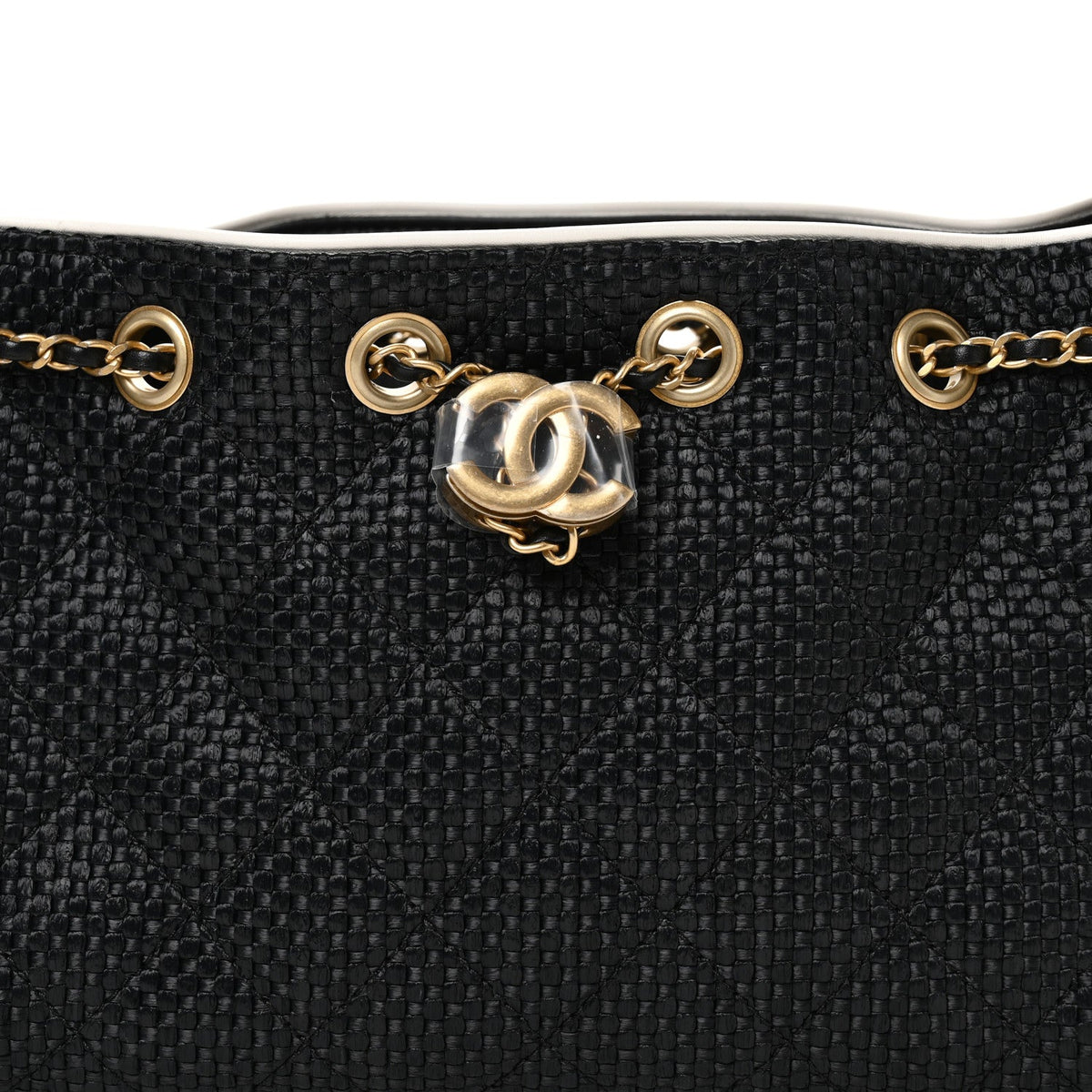 Braided Raffia Calfskin Quilted Mini Chanel 25 Handbag Black White