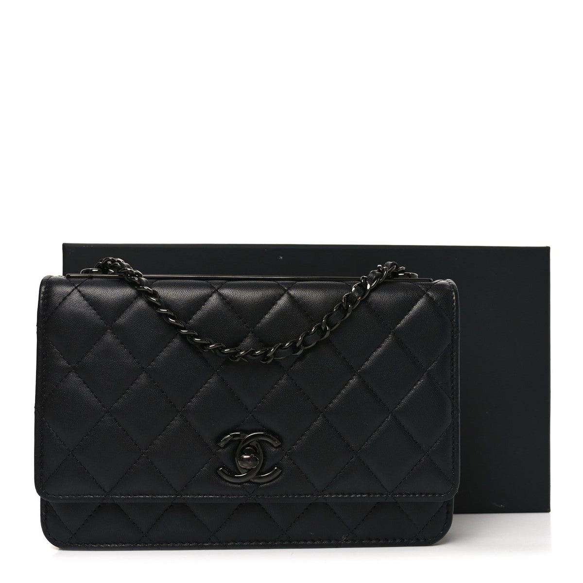 Lambskin Quilted Trendy CC Wallet On Chain WOC So Black