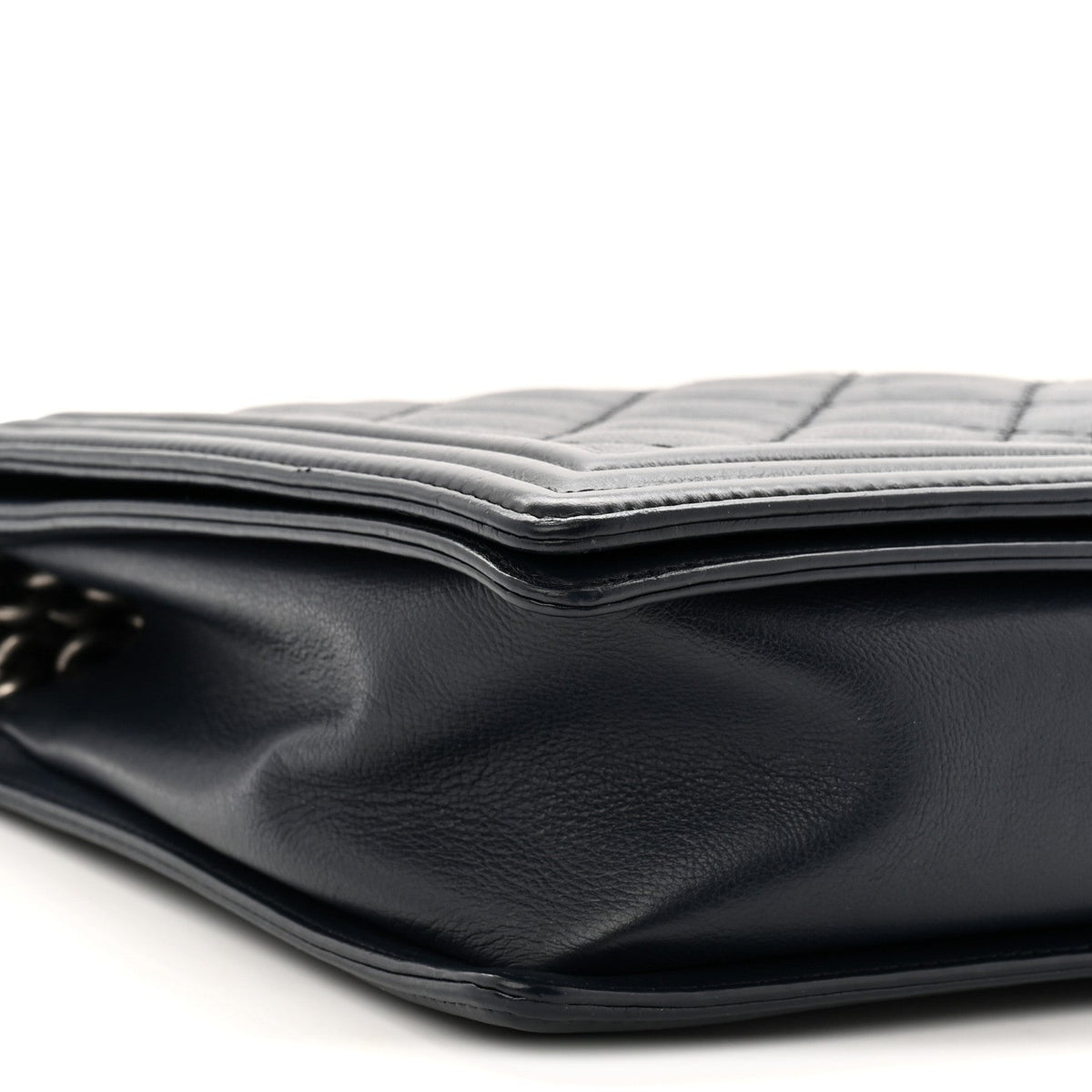 Calfskin Double Stitch Large Boy Flap Navy Blue