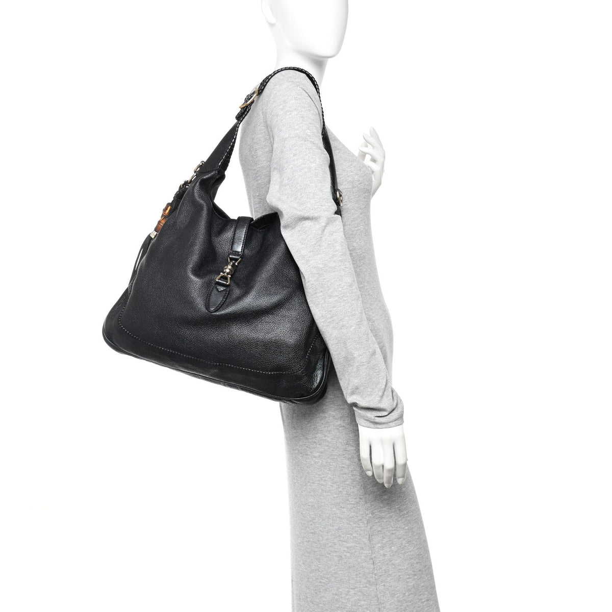 Pebbled Calfskin Medium New Jackie Shoulder Bag Black