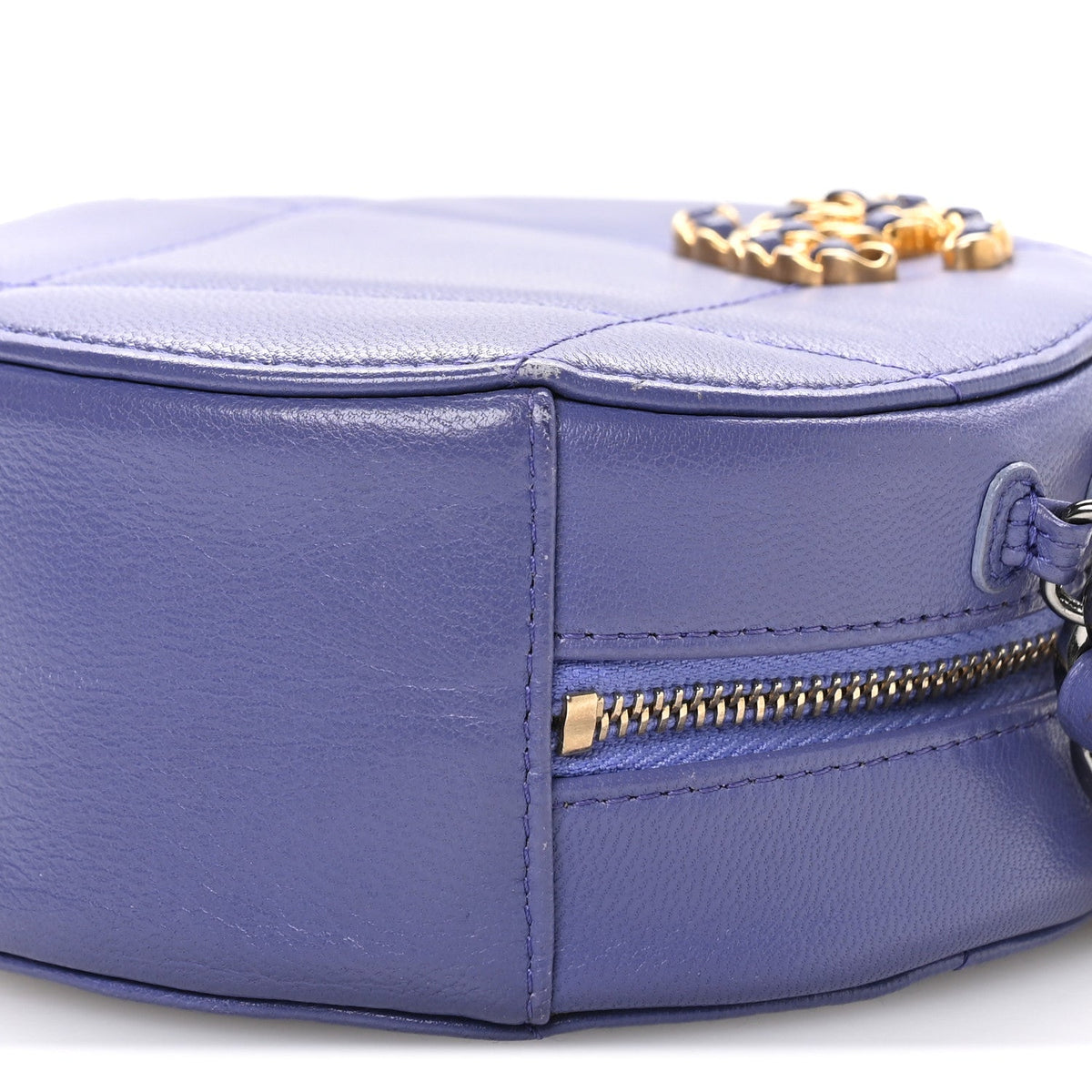 Lambskin Quilted Chanel 19 Round Clutch With Chain Purple