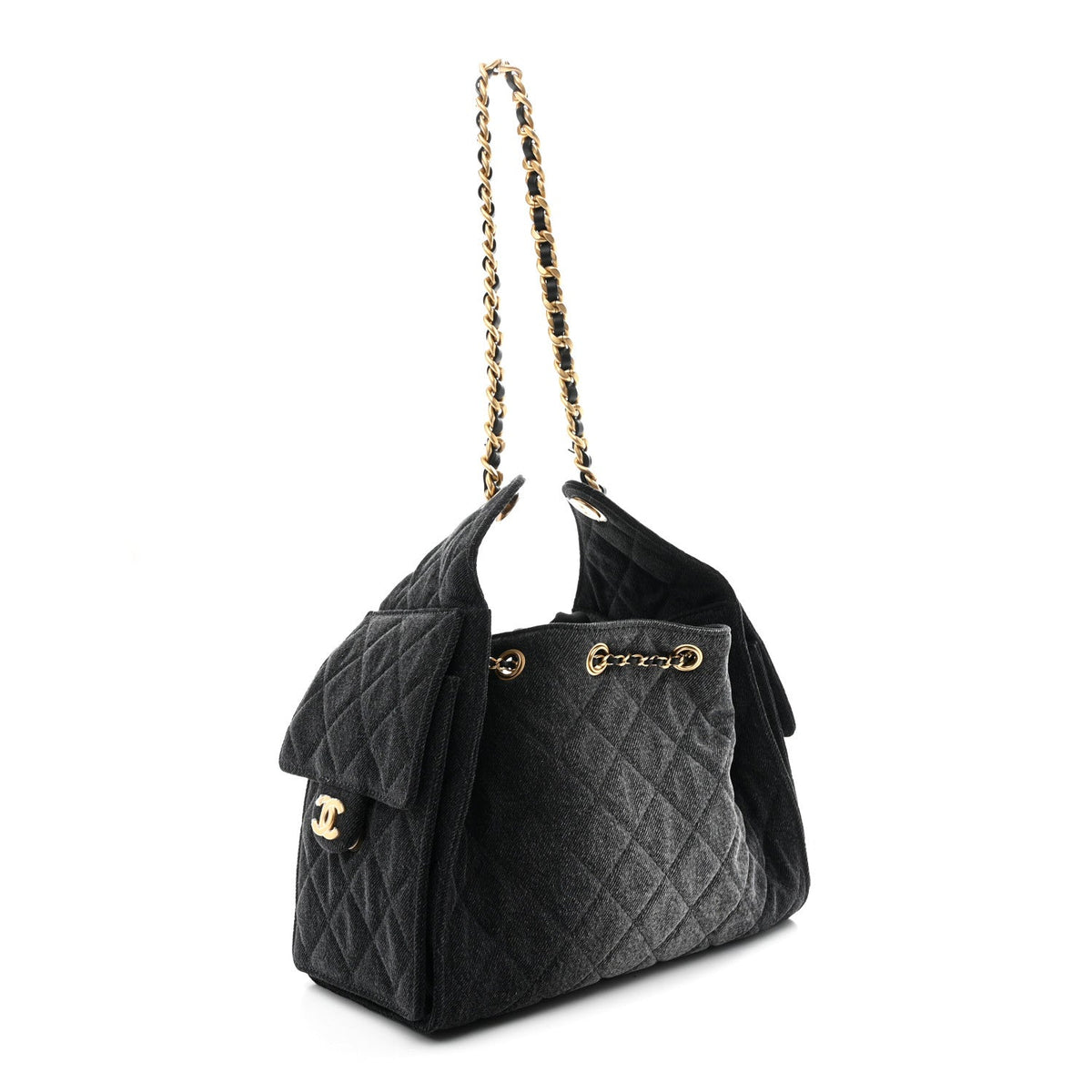 Washed Denim Quilted Small Chanel 25 Handbag Black