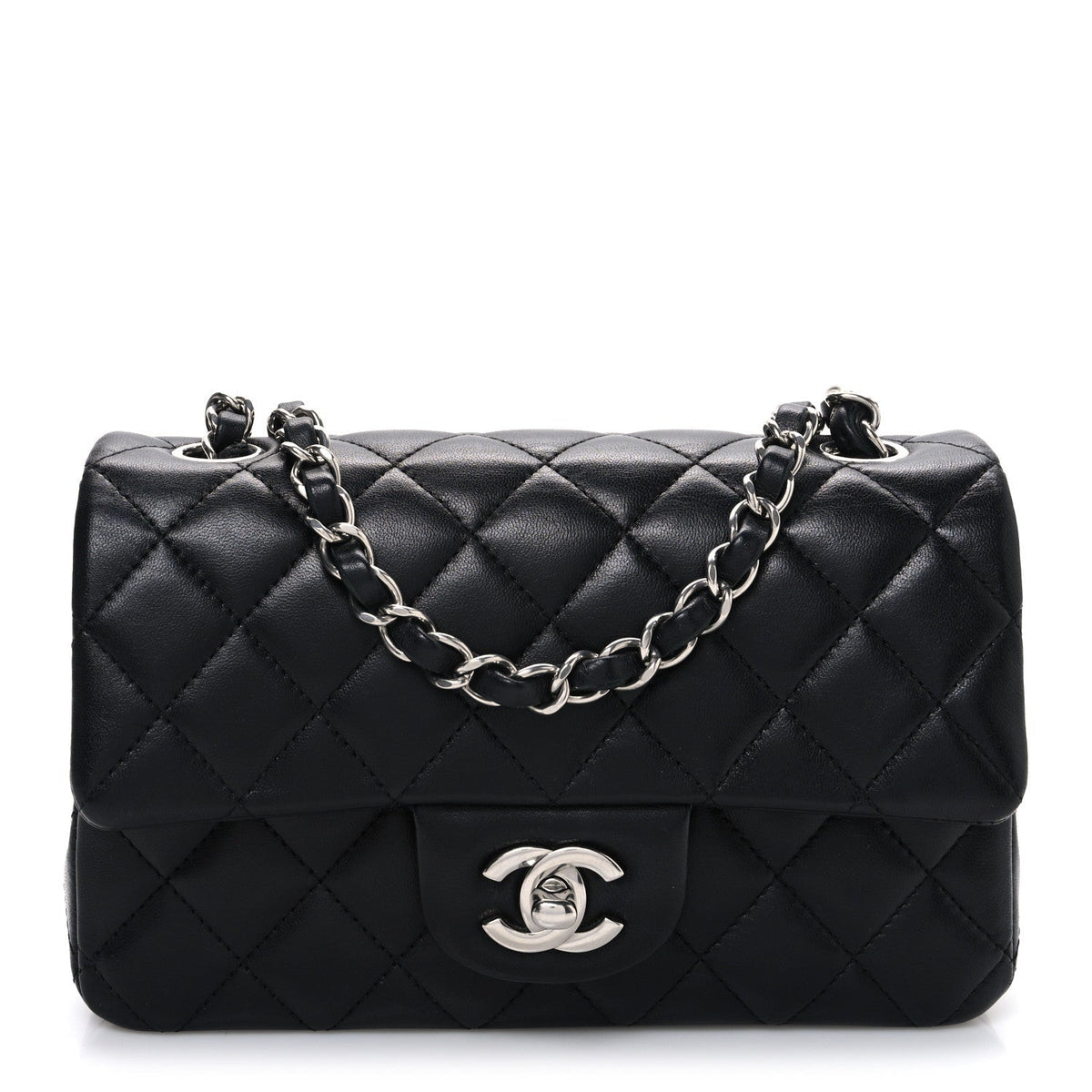 Lambskin Quilted Mini Rectangular Flap Black