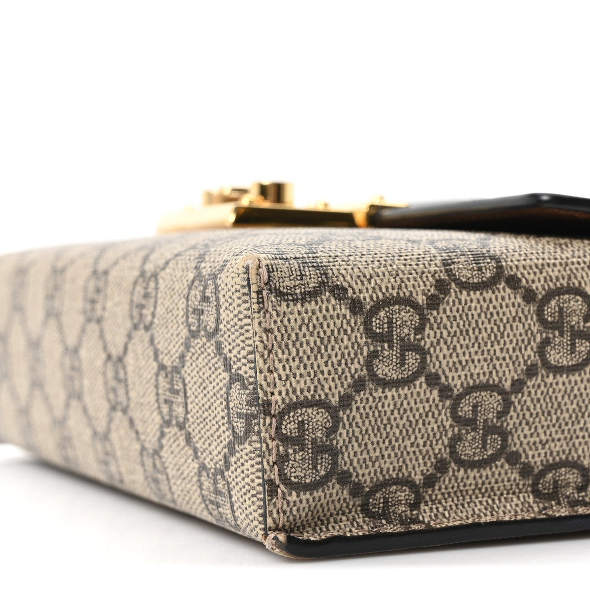 GG Supreme Monogram Calfskin Mini Padlock Top Handle Shoulder Bag Beige Black Cuir
