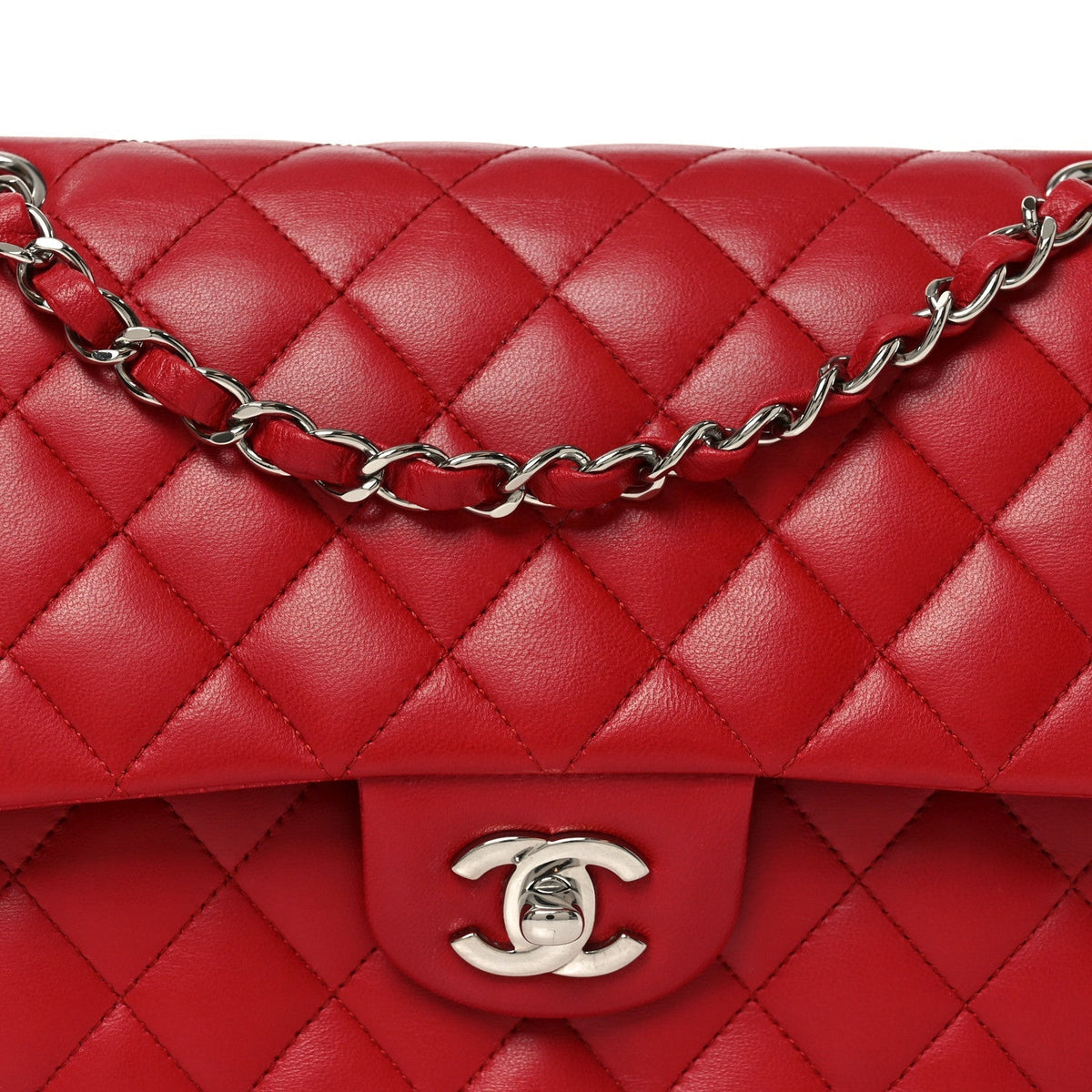 Lambskin Quilted Medium Double Flap Red