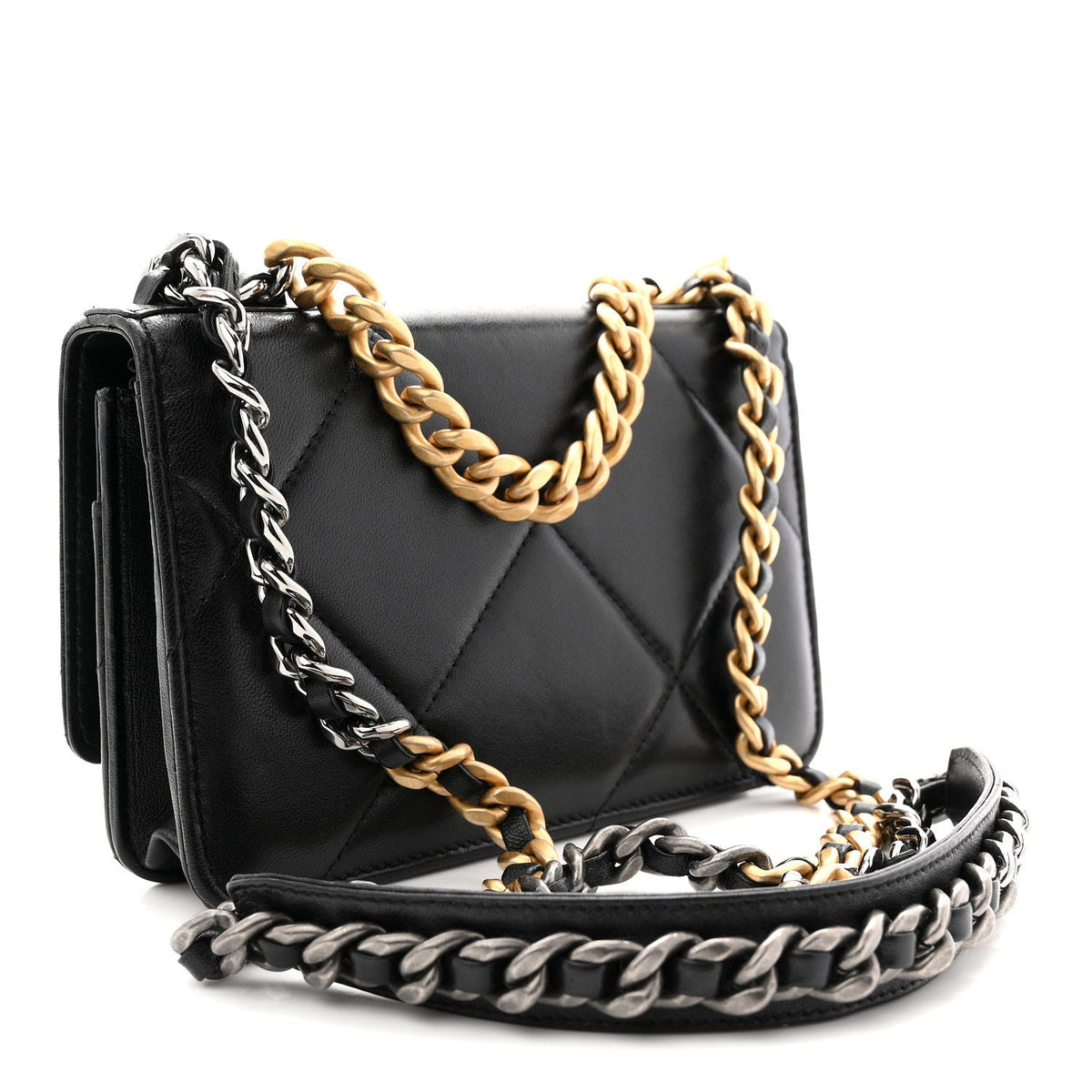 Lambskin Quilted Chanel 19 Wallet On Chain WOC Black