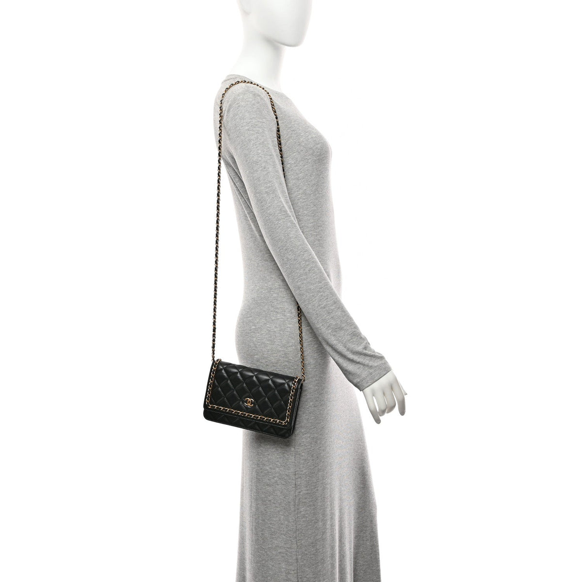 Lambskin Quilted Chain Around Wallet On Chain WOC Black