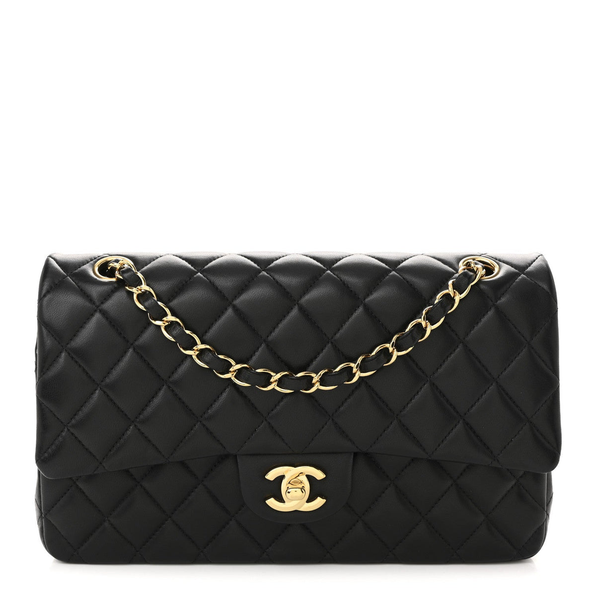 Lambskin Quilted Medium Double Flap Black