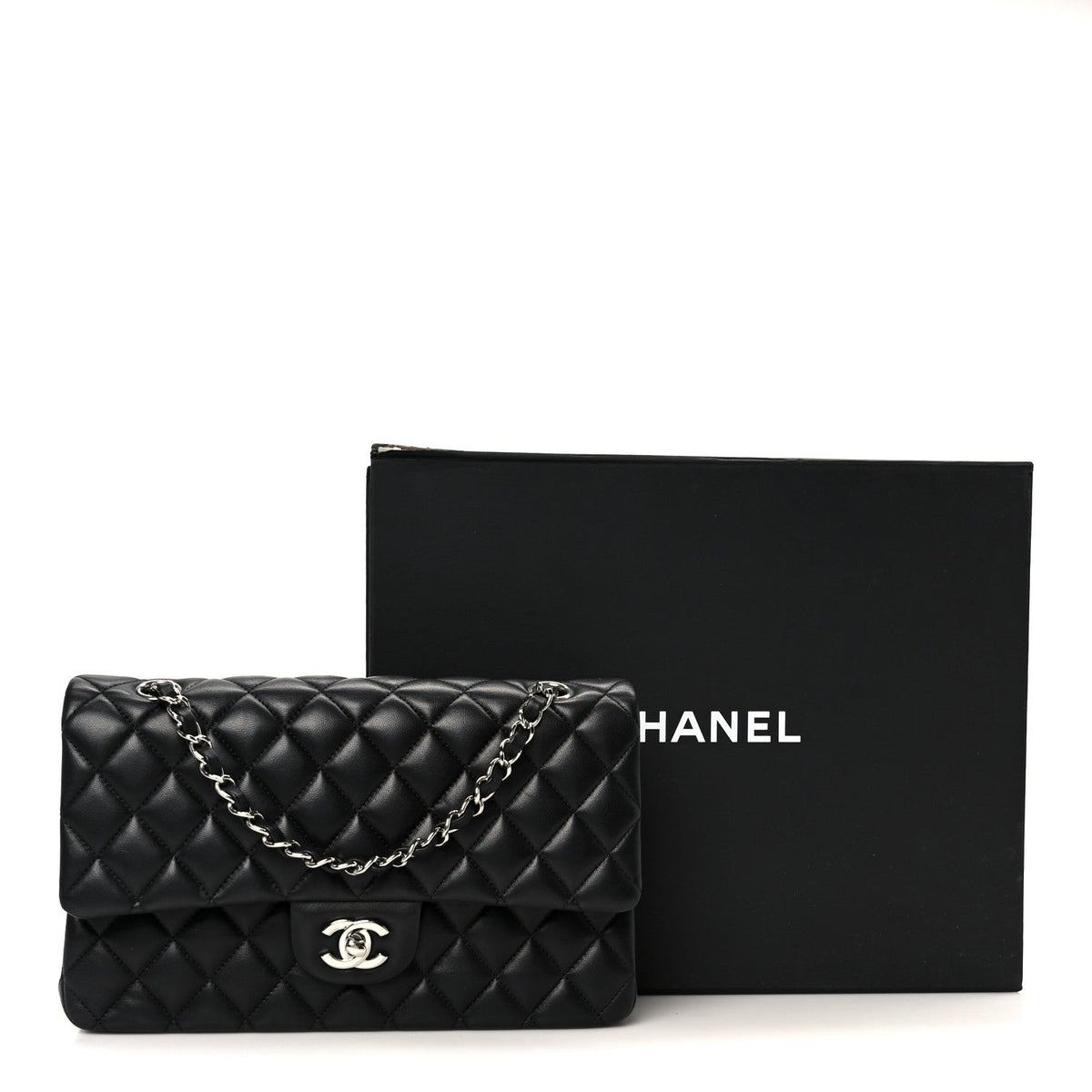 Lambskin Quilted Medium Double Flap Black