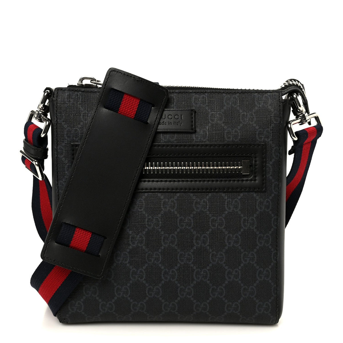 GG Supreme Monogram Web Small Flat Messenger Bag Black Grey