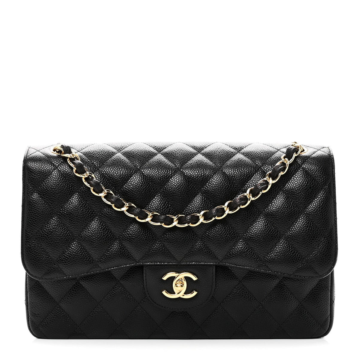 Caviar Quilted Jumbo Double Flap Black
