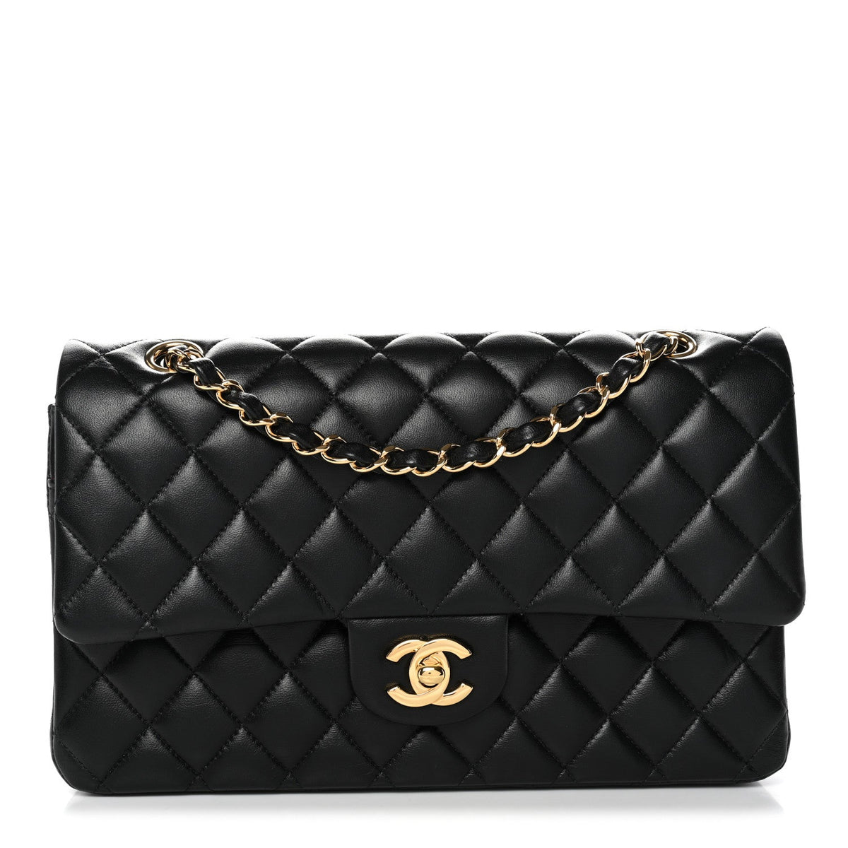 Lambskin Quilted Medium Double Flap Black