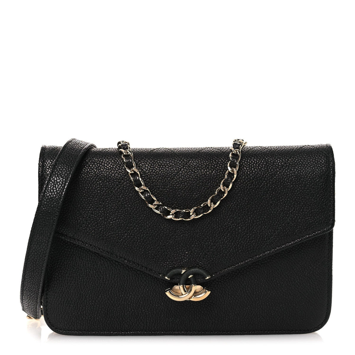 Grained Calfskin Quilted Cuba Wallet On Chain WOC Black