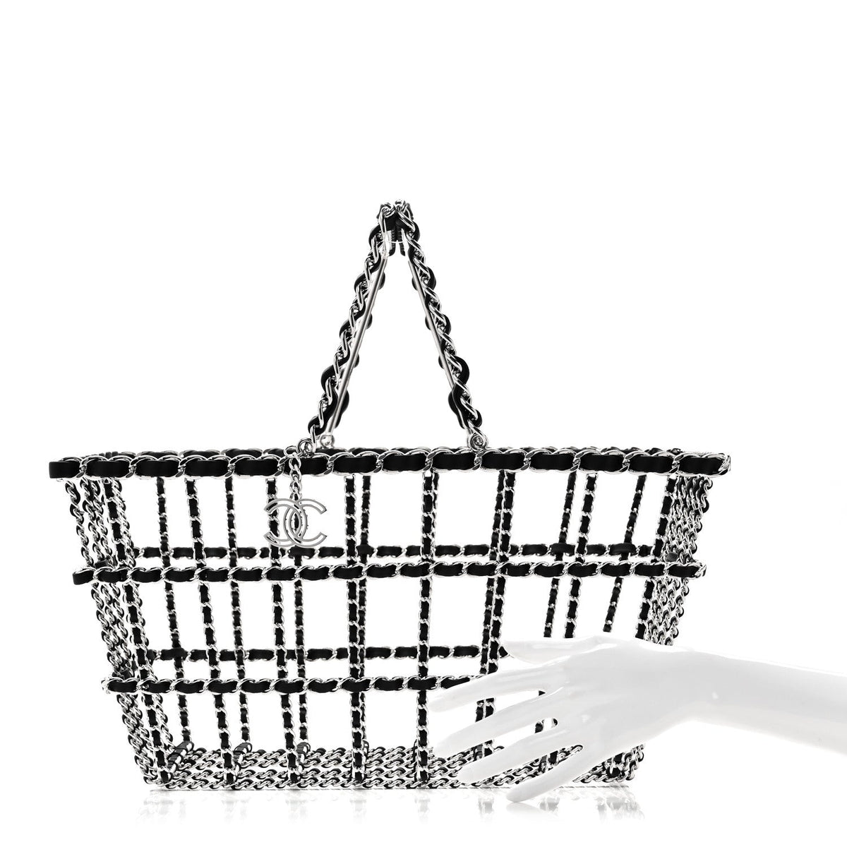Brass Calfskin Large Grocery By Chanel Shopping Basket Silver