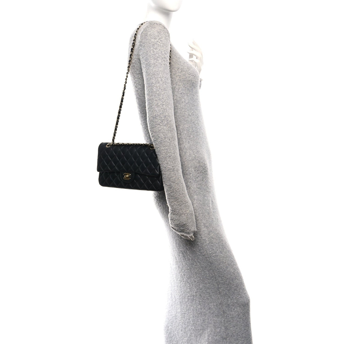 Lambskin Quilted Medium Double Flap Black