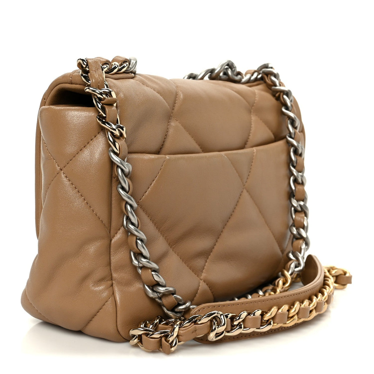 Lambskin Quilted Medium Chanel 19 Flap Dark Beige