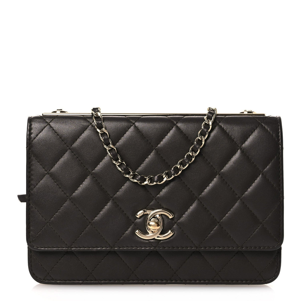 Lambskin Quilted Trendy CC Wallet On Chain WOC Dark Brown
