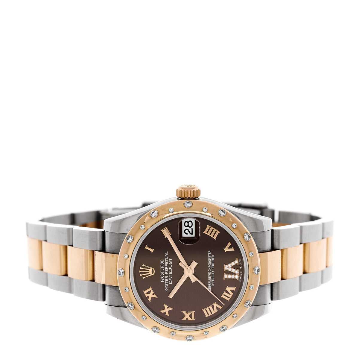Stainless Steel 18K Everose Gold Diamond 31mm Oyster Perpetual Datejust Watch Chocolate Roman 178341
