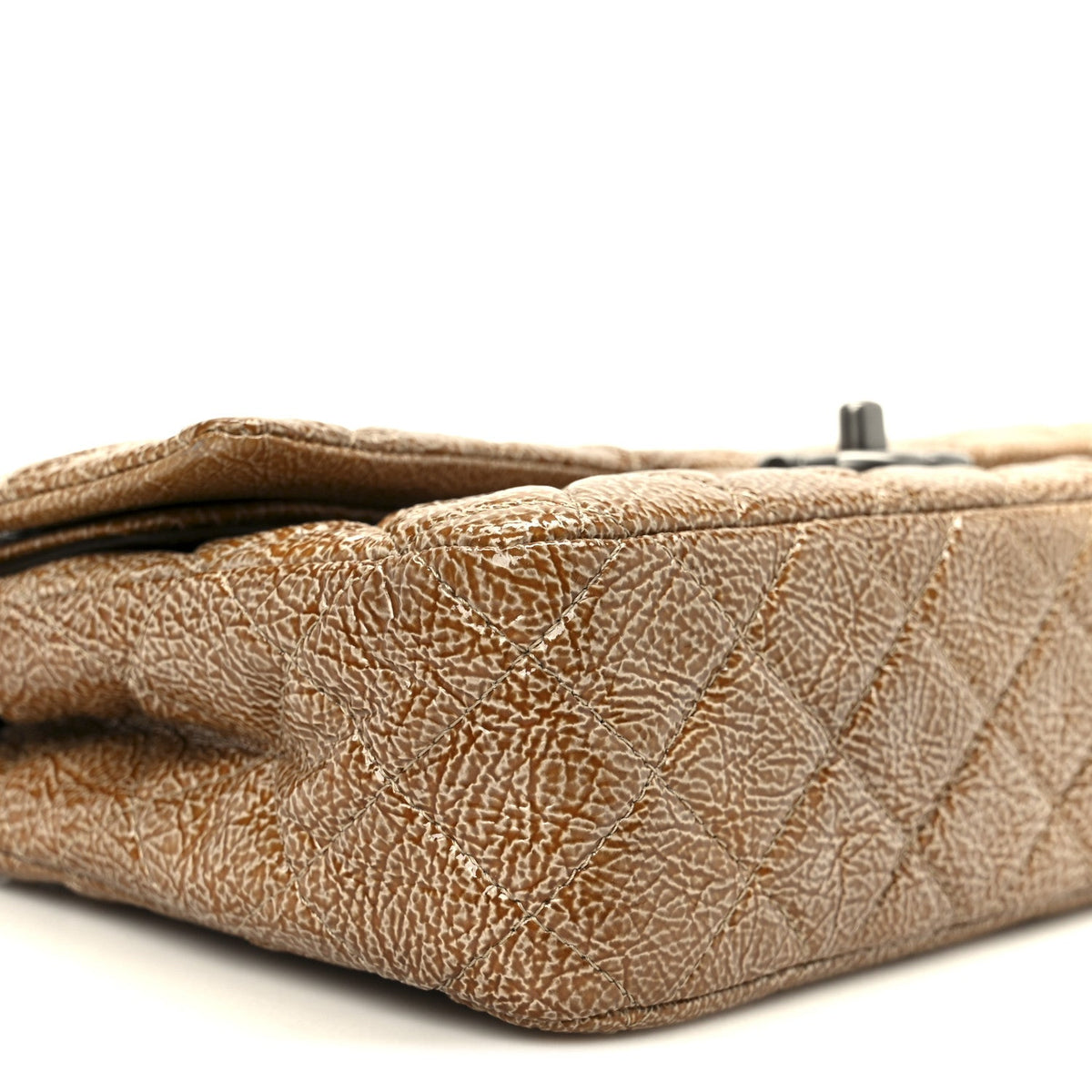 Crinkled Patent Quilted Medium Double Flap Beige