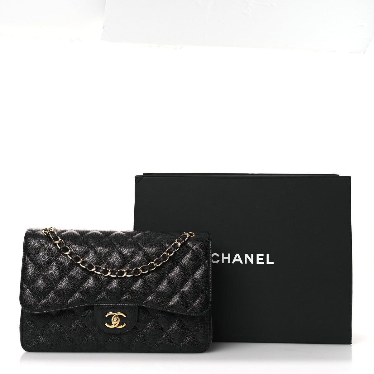 Caviar Quilted Jumbo Double Flap Black