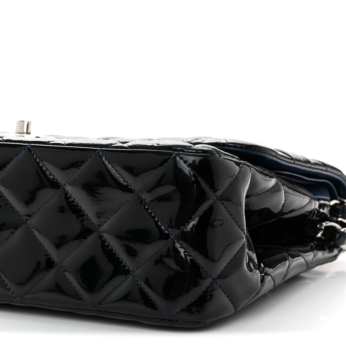 Patent Quilted Jumbo Double Flap Dark Blue