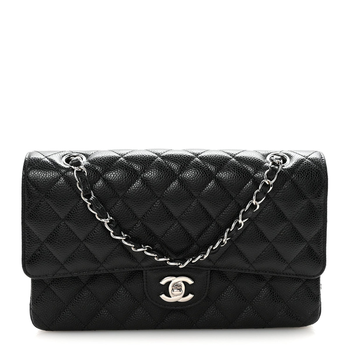 Caviar Quilted Medium Double Flap Black