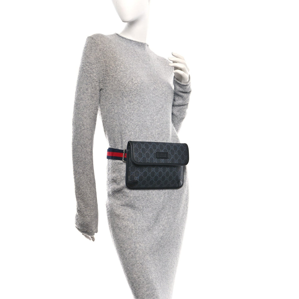 GG Supreme Monogram Web Slim Belt Bag Black Grey