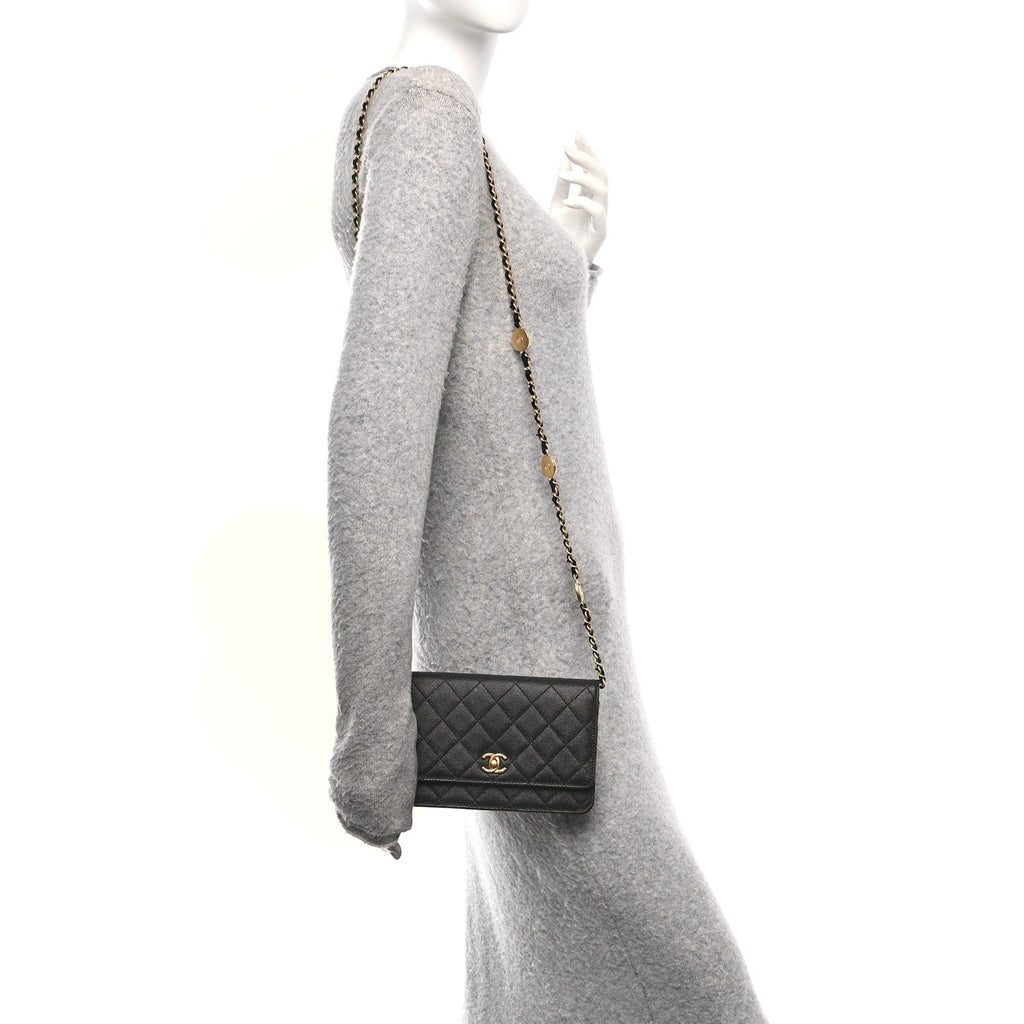 Caviar Quilted CC Turnlock Charm Wallet On Chain WOC Black