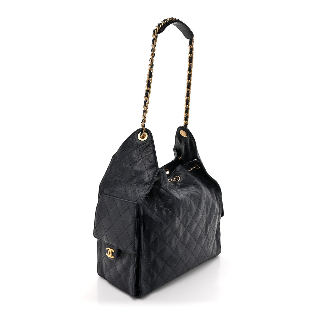 Caviar Quilted Medium Chanel 25 Handbag Dark Navy
