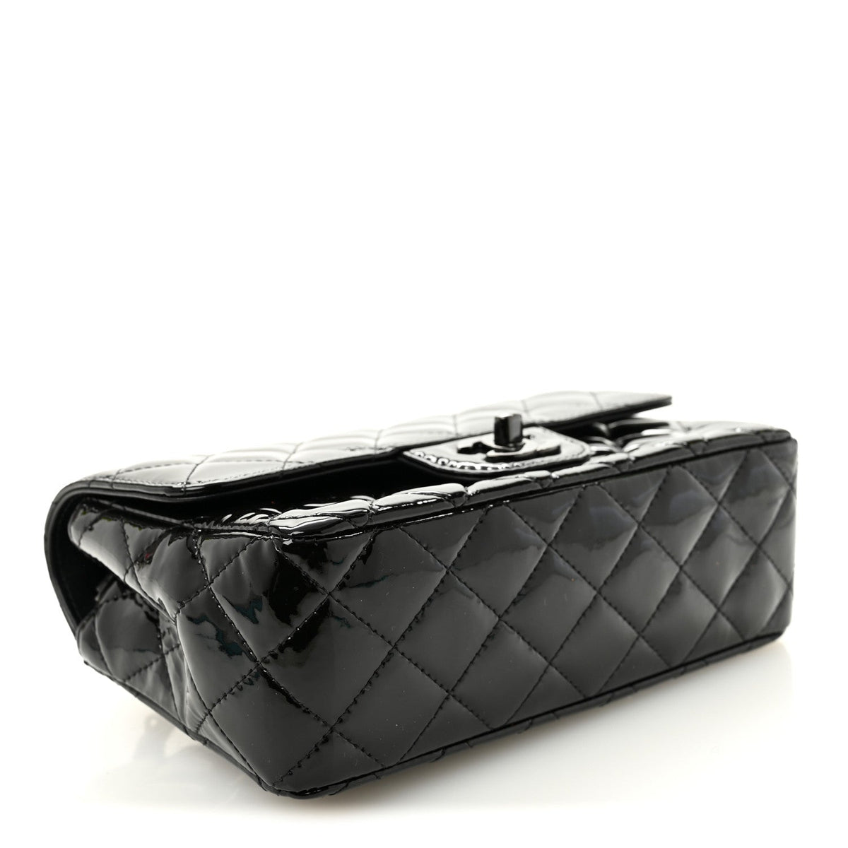 Patent Calfskin Quilted Mini Rectangular Flap So Black