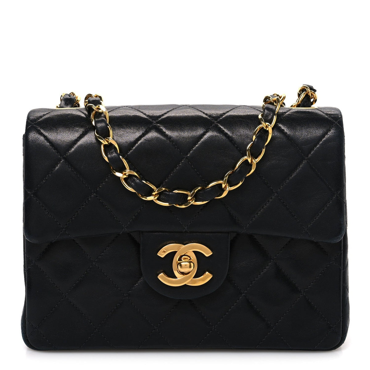 Lambskin Quilted Mini Square Flap Black