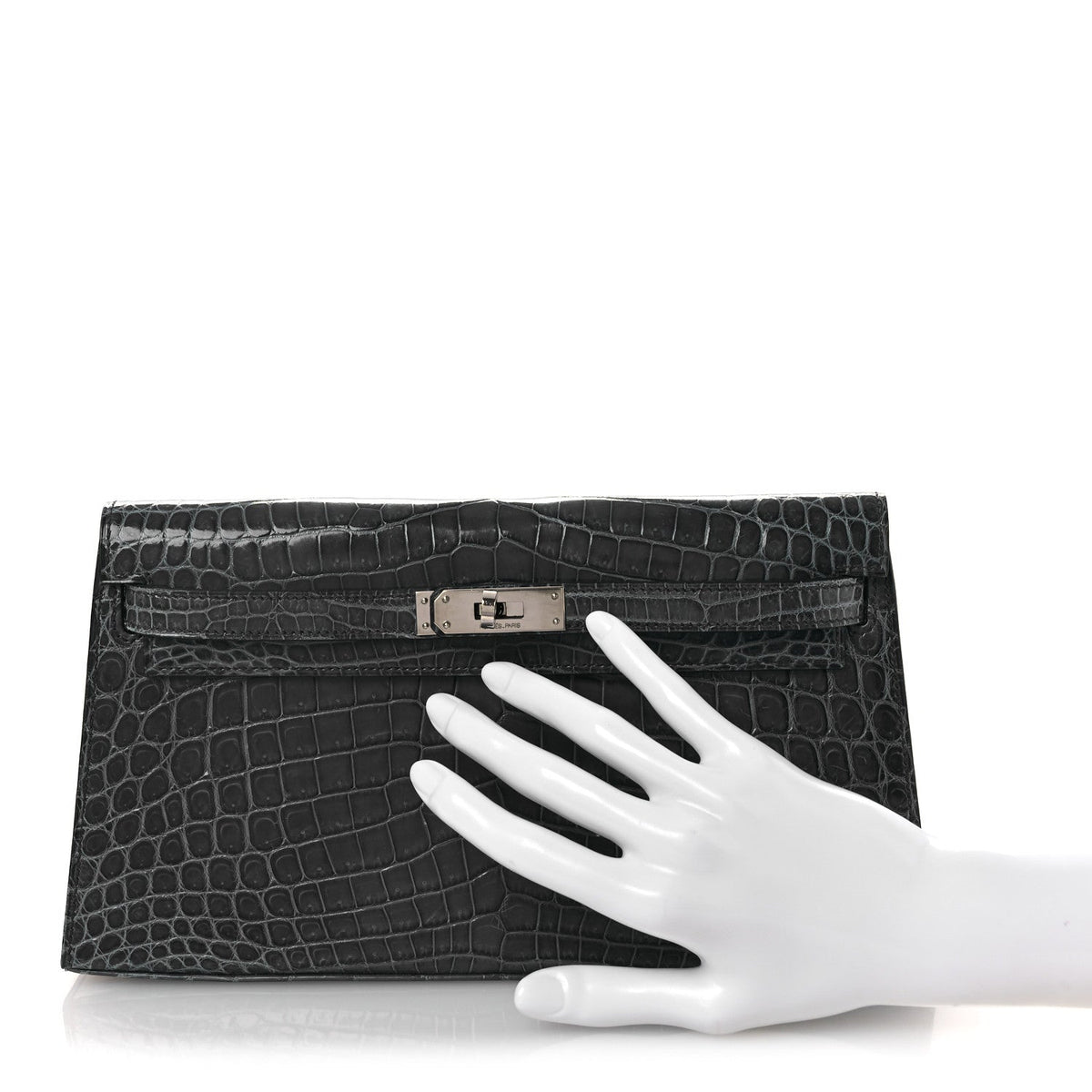 Shiny Niloticus Crocodile Kelly Elan Pochette Bleu Tempete