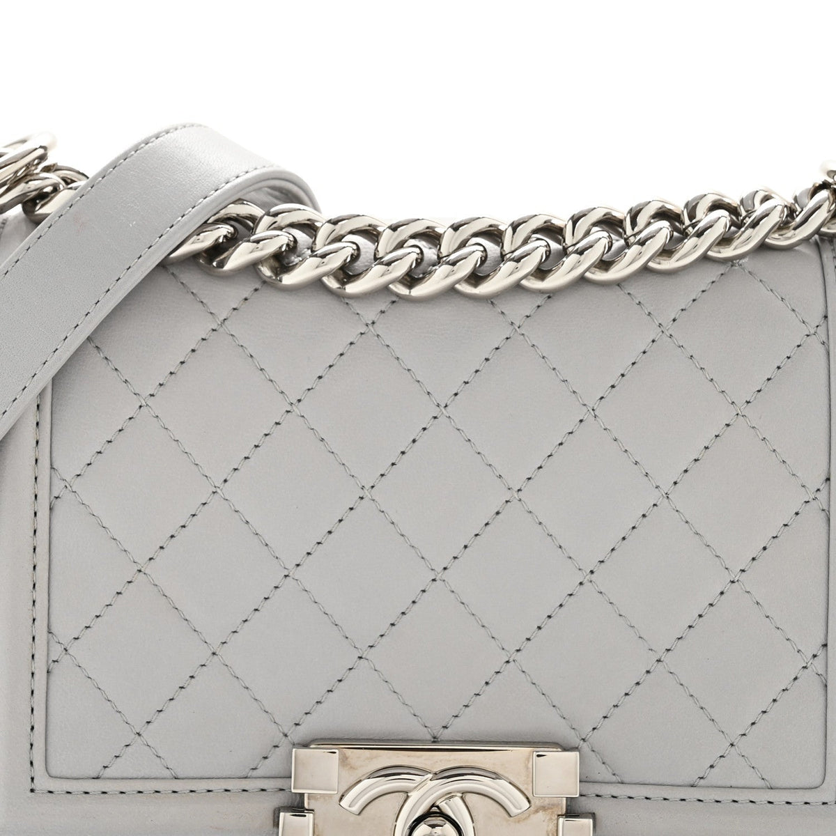 Lambskin Quilted Small Boy Flap Grey