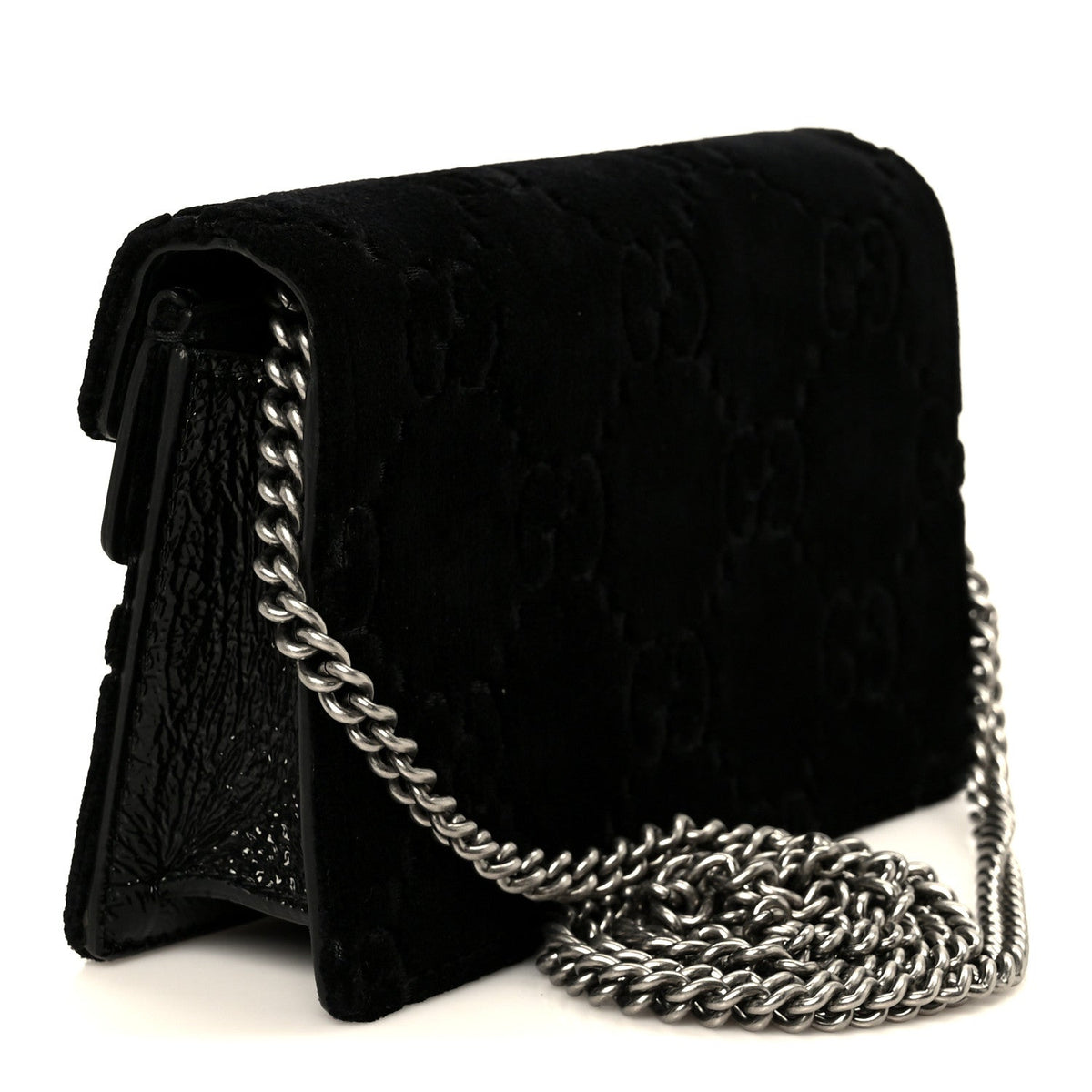 Velvet Skipper Crystal GG Monogram Super Mini Dionysus Shoulder Bag Black