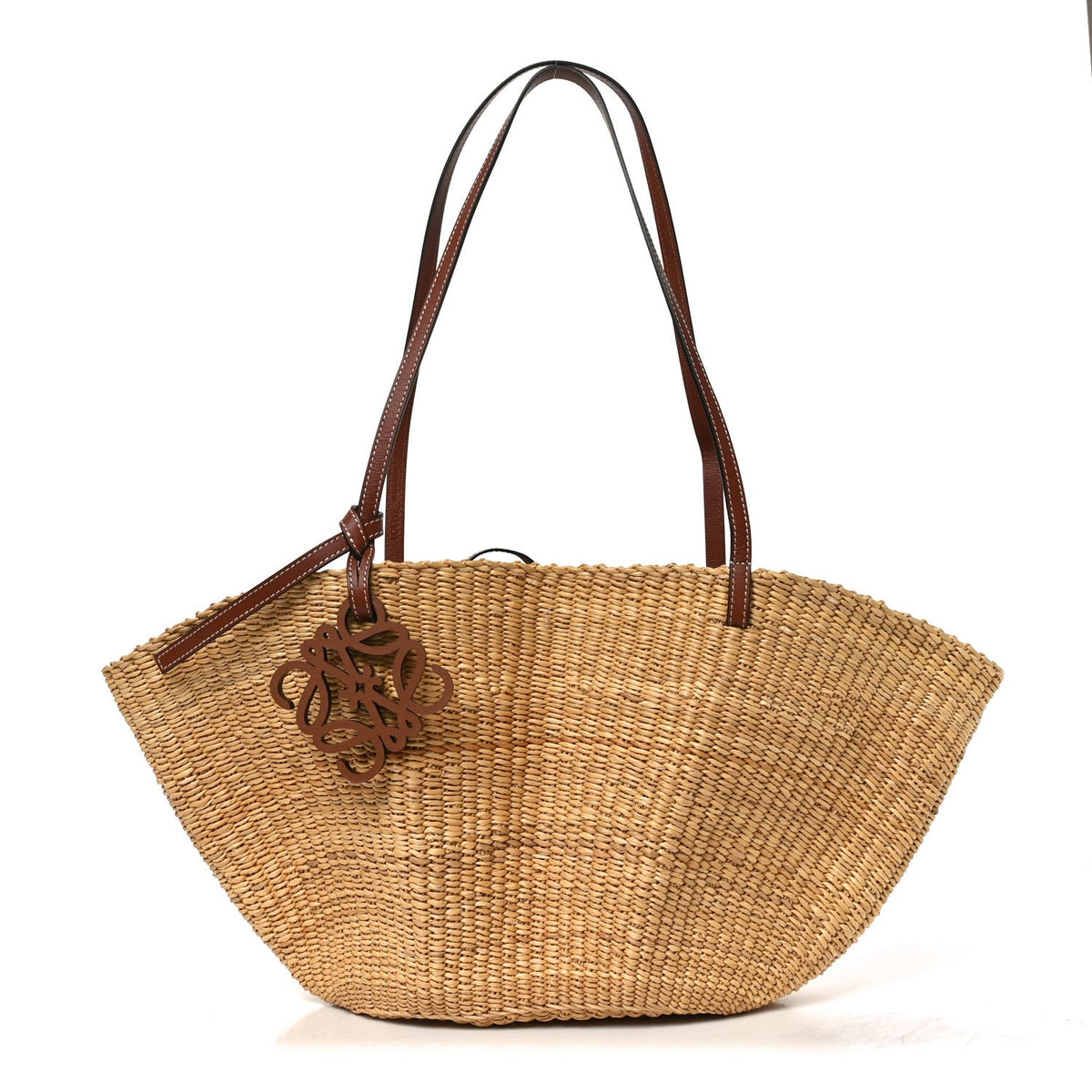 Calfskin Raffia Paulas Ibiza Small Shell Basket Tote Bag Natural Tan