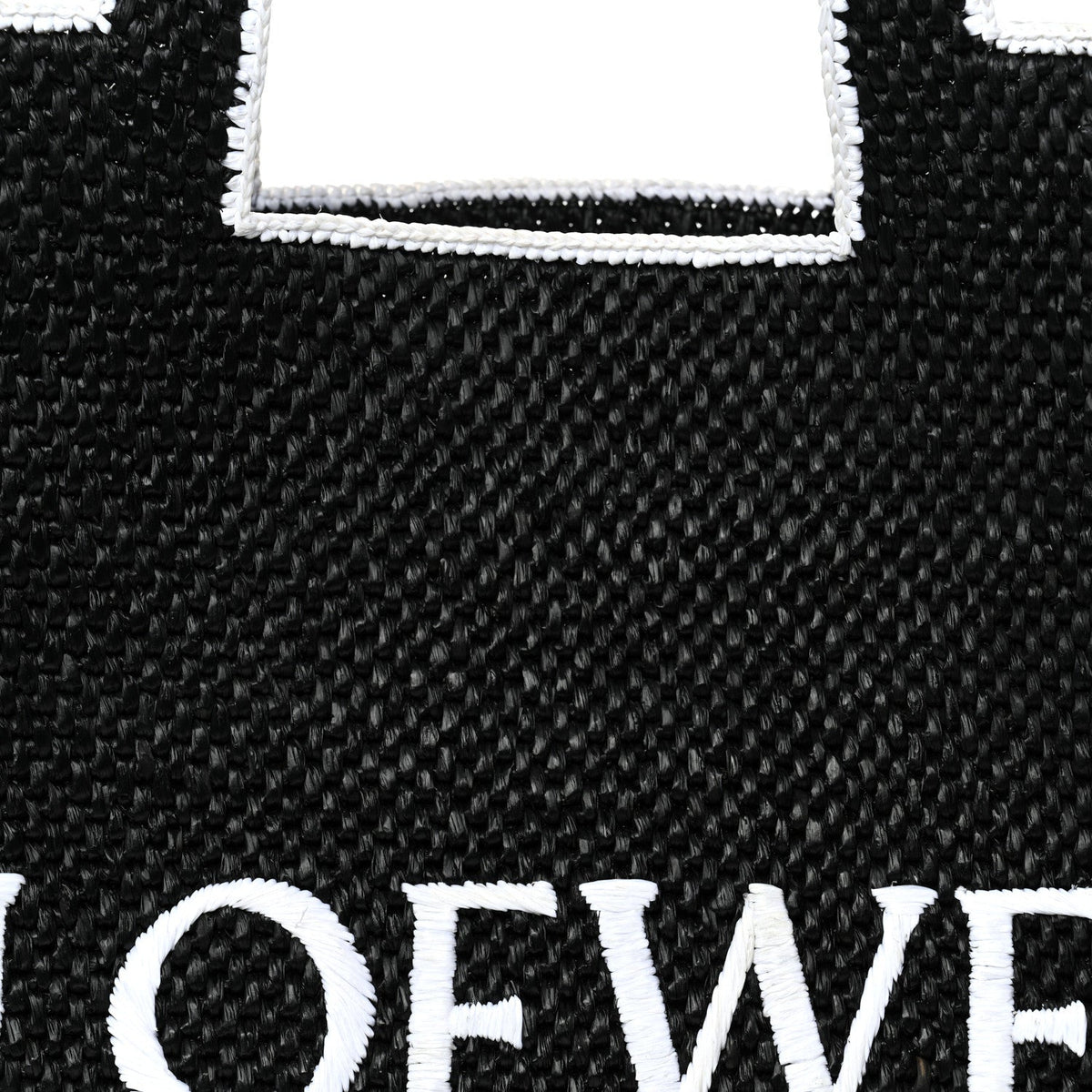 Raffia Large Paula's Ibiza Logo Tote Black White