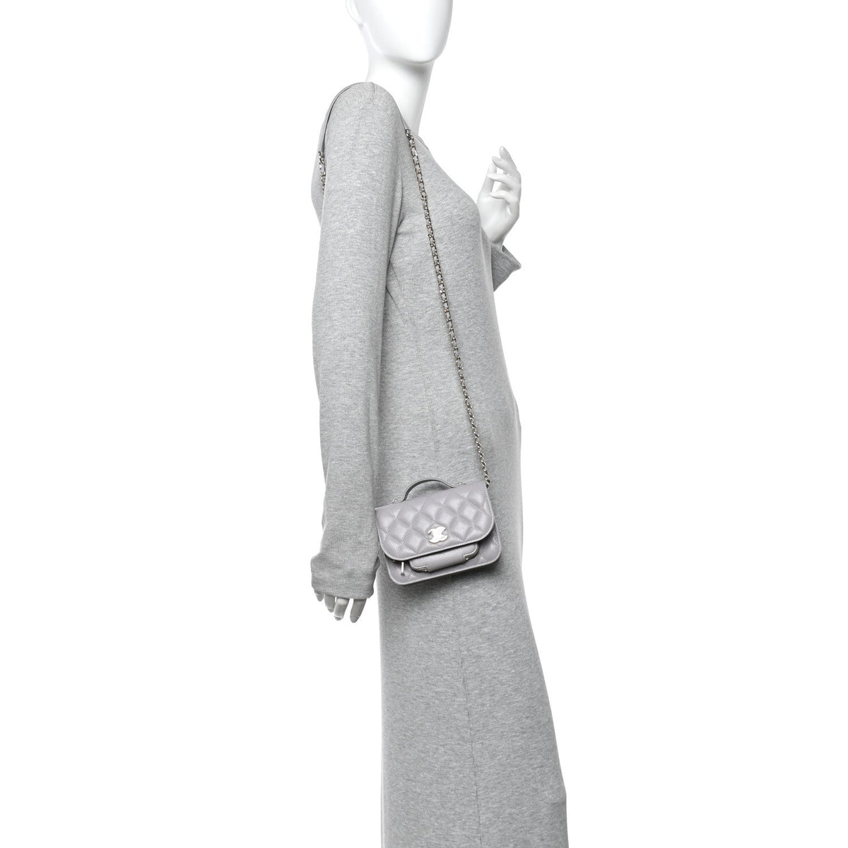 Caviar Quilted Mini Business Affinity Flap Grey
