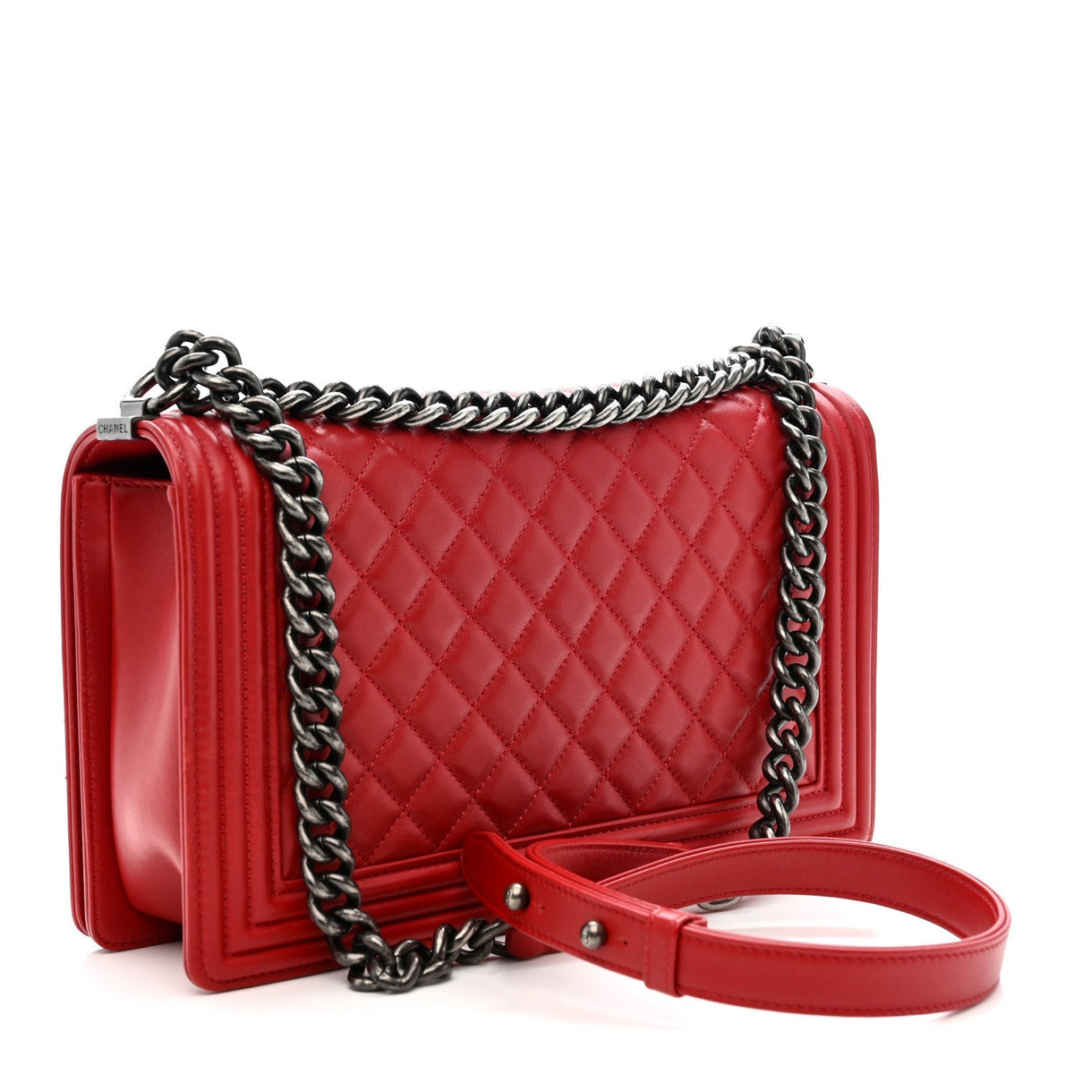 Lambskin Quilted New Medium Boy Flap Red