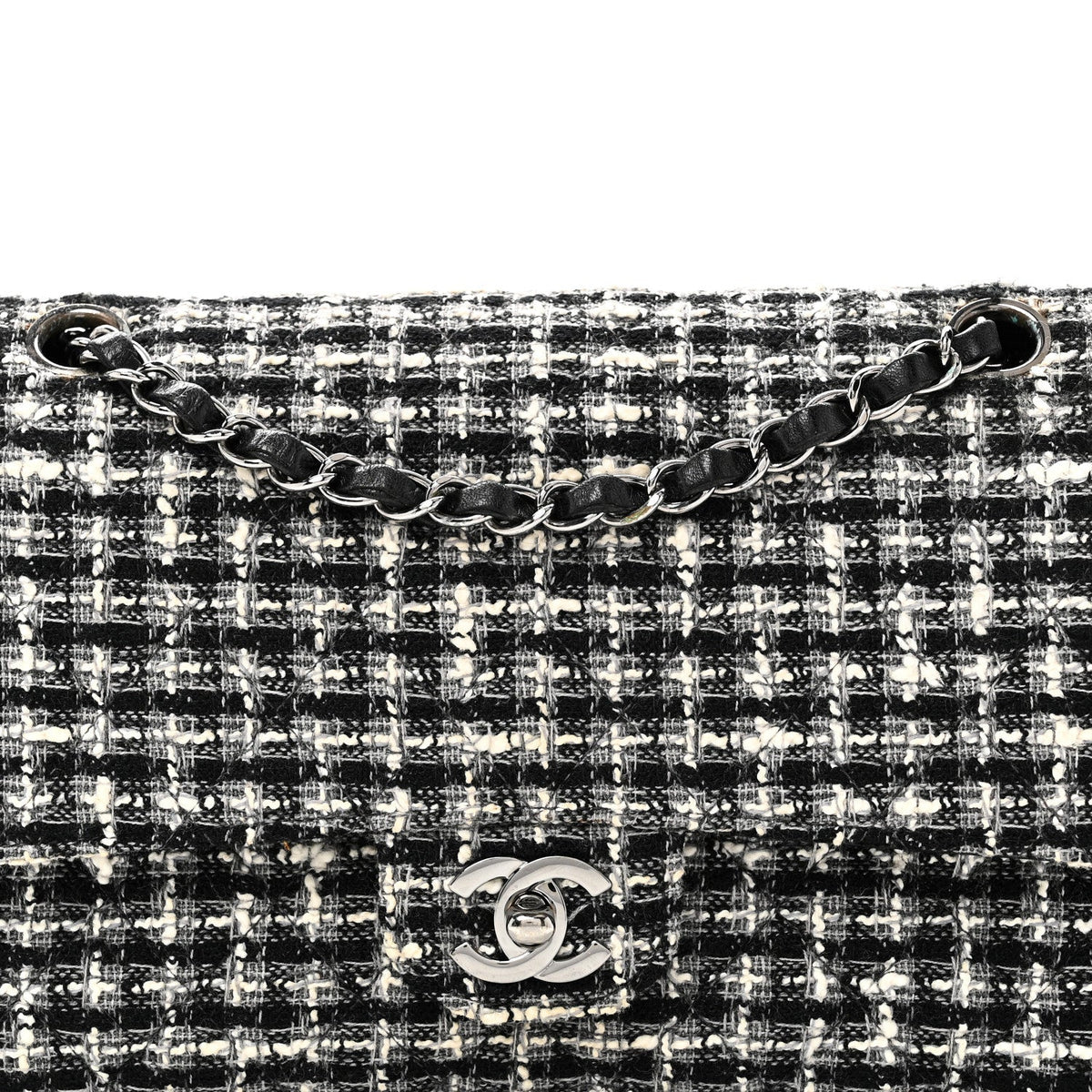 Tweed Quilted Medium Double Flap Black